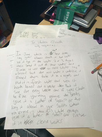 A modern, handwritten page describing how to whiten cloth 